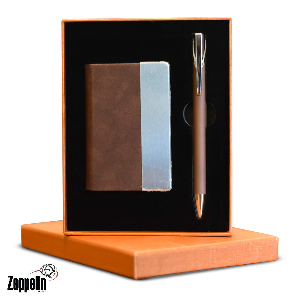 2 Psc Gift set 1 2 PCS Gift set (Card Holder + Pen) - Brown - Image 1